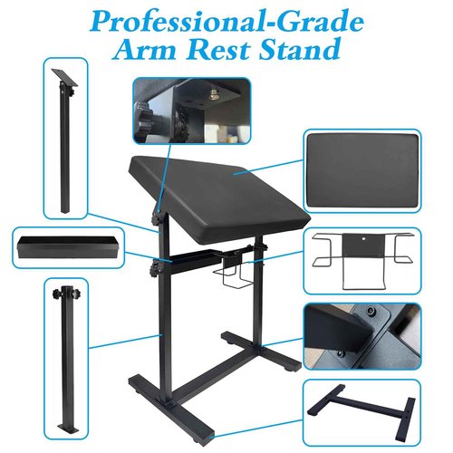 Yangna XXL Professional Tattoo Arm Rest Stand - Adjustable Height (26" to 39"), Heavy Duty Steel Base with Detachable Storage Tray & PU Leather Cushion for Tattoo Artists and Studios