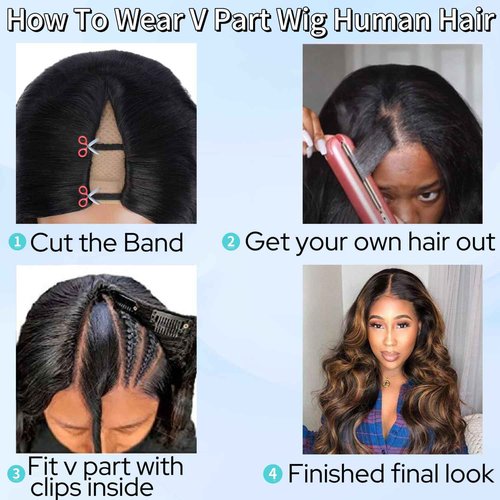 XSSXAKO V Part Wig Human Hair Body Wave Wig Upgradae Wigs Human Hair V Part Half Wigs for Black Women No Glueless No Leave Out Beginner Friendly 180% Density #1B/30 (20inch)