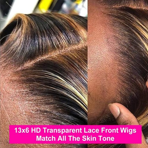 Nervoss 22 Inch Highlight Ombre Deep Wave Honey Blonde Lace Front Wigs Human Hair Pre Plucked 13X6 Transparent HD Lace Front Wigs Human Hair for Women 180% Density Curly Wig Blonde Wig