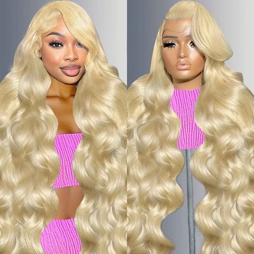 Muspluto 30 Inch 613 Lace Front Wig Human Hair 200 Density Blonde Wig Human Hair Body Wave Lace Front Wigs Human Hair Pre Plucked 613 13X4 HD Lace Frontal Wigs Human Hair for Women Natural Hairline