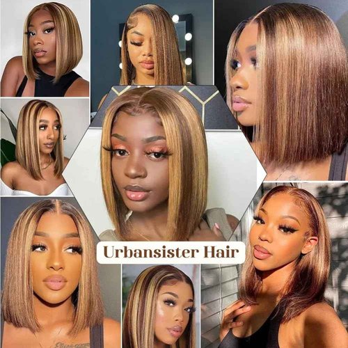 5x5 Lace Closure Bob Wig 14 Inch Ombre Honey Blonde Bob 4/27 Highlight Wear and Go Glueless Human Hair 200 Density Short Straight Bob Wigs No Glue Pre Plucked With Baby Hair Colored Wigs for Women