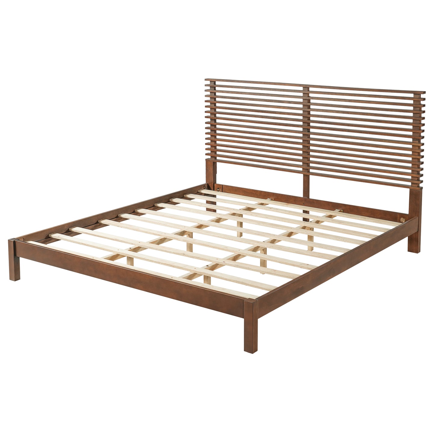 Premium Solid Wood King Size Bed Frame With Headboard, -Walnut Color,
