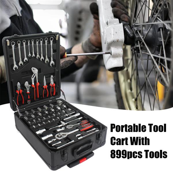 Black 4-Layer Hand Tool Toolbox with Wheels and Lock