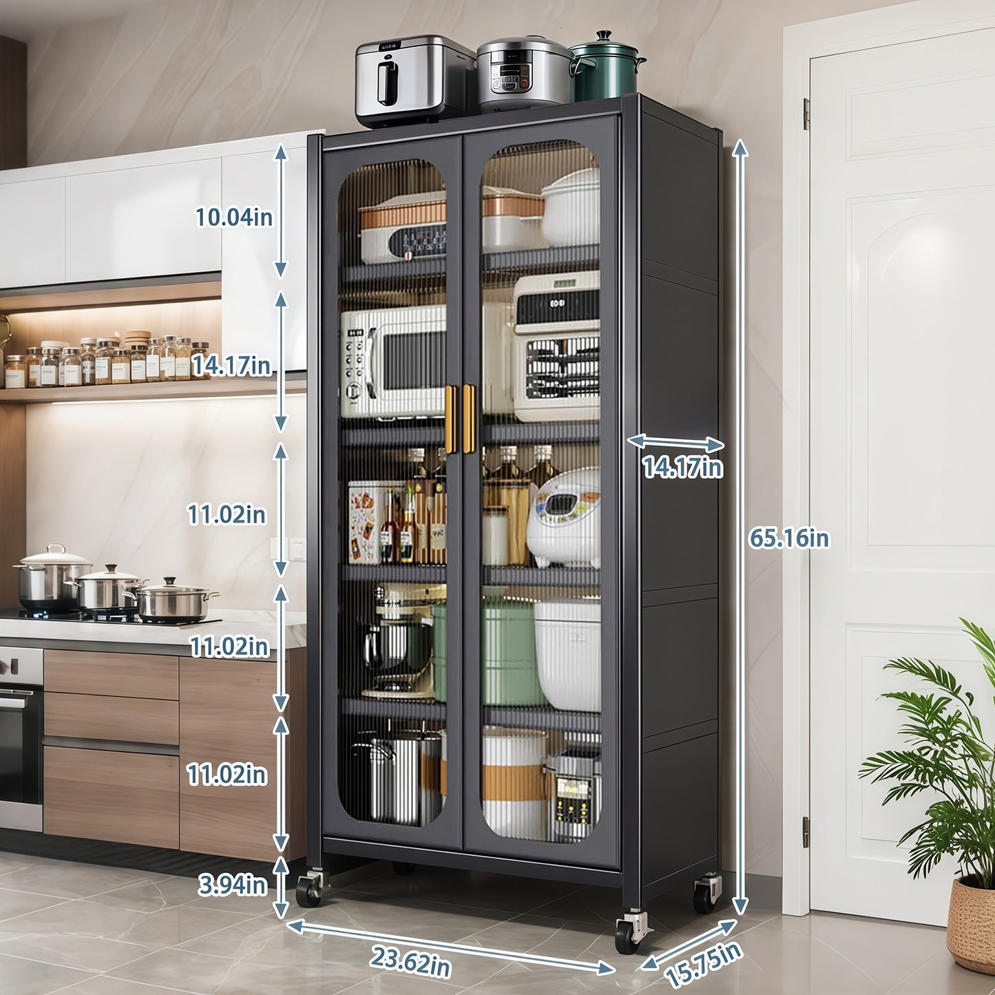 65" Metal Kitchen Pantry Storage Cabinet with Transparent Door
