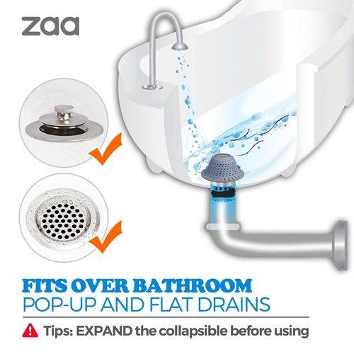 zaa Bathtub Drain Hair Catcher, Premium Silicone Collapsible 2 Pack Drain Protector for Pop-Up & Regular Drains of Shower, Bathtub, Tub, Bathroom, Sink, Blue