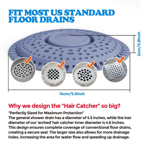 zaa Shower Drain Hair Catcher, Upgraded 2Pack Premium Silicone Drain Protector & Shower Drain Cover for Regular Floor Drains of Shower Room, Bathroom, Blue
