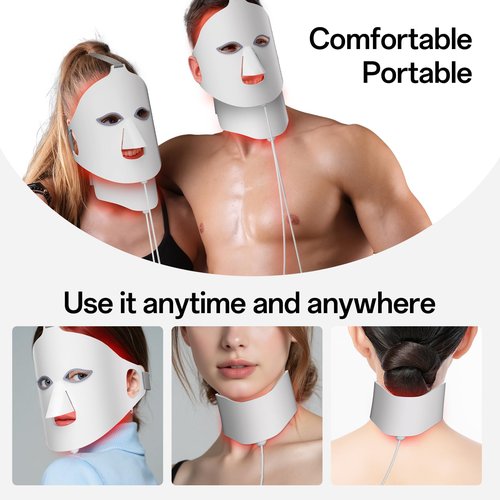Facego Red Light Mask for Face and Neck - 7 Colors Red Light Mask, Facial Skin Care Device, Portable, Rechargeable and Ergonomic Design for Home