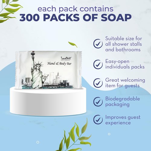 ECO Amenities Bar Soap Bulk - 300 Pack, 0.5 lb Rectangular Travel Size Soap Bars - Individually Wrapped for Hotels and Motels - Great for Vacation Rental and Airbnb Toiletries or Hygiene Kits Supplies
