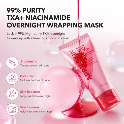 APRILSKIN TXA Pink Skincare Full Set: Bubble Gum Deep Cleanser, Toning Shot Spicule Facial Serum, Pink Milky Toner, Overnight Wrapping Mask and Capsule Gel Mask | Stocking Stuffers for Teen Girls