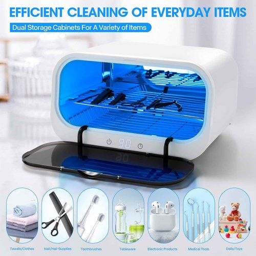 Nail Tool Sterilizer Cleaning Cabinet, LXIANGN Smart Sterilizer for Esthetician 12L Double Layer Large Capacity Cleaner Box Machine for Beauty Salons, Spas, Baby Bottle, Toys, Home Use (White)