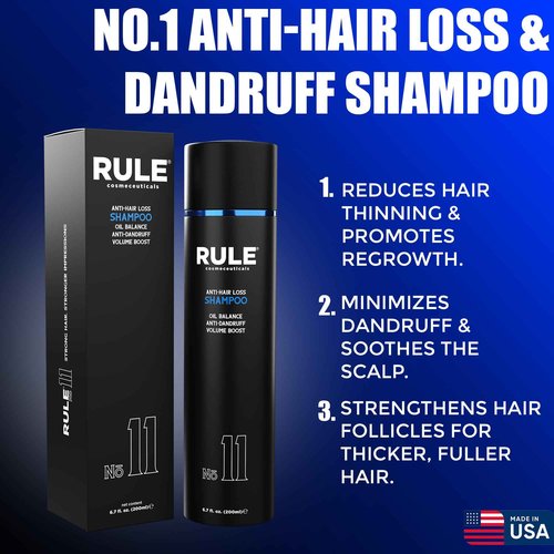RULE COSMECEUTICALS - No.11 Anti-Hair Loss Shampoo for Men, DHT Blocker and Root Activator for Hair Regrowth, Anti-Dandruff & Oil Control Formula, Thickening & Strengthening for Thinning Hair - 200 mL
