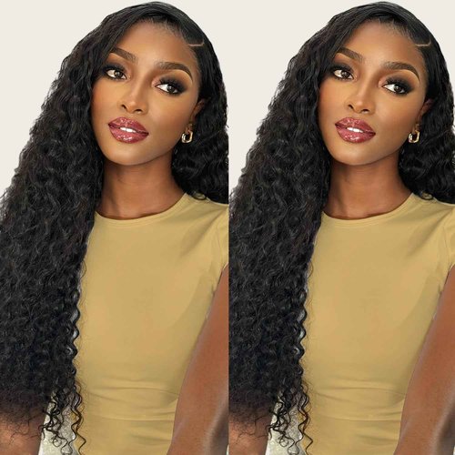 ONICE Glueless Wigs Human Hair Pre Plucked 5x5 HD Lace Closure Human Hair Wigs For Black Women Wear And Go Deep Wave Glueless Wig (Black,18Inch)
