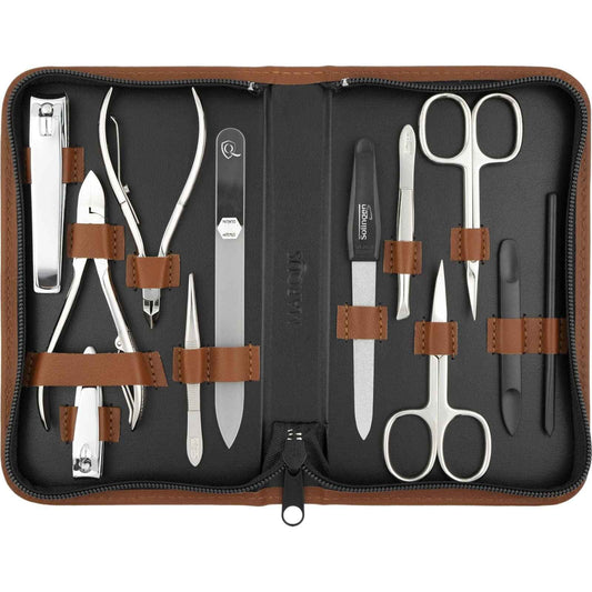 Manicure Set Women and Men – 12-Piece Professional Grooming Kit with Premium Tools, Genuine Leather Case, and exclusive Glass Nail File for Hand & Foot Care, German Quality