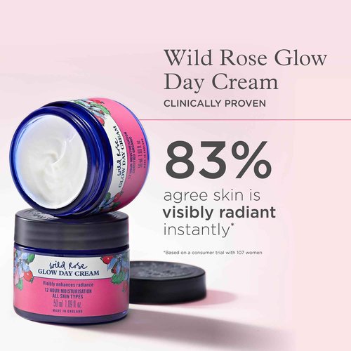 Neal's Yard Wild Rose Glow Day Cream, Hydrating & Revitalizing with Hyaluronic Acid, Moisturizes, Smooths & Plumps, 50 mL