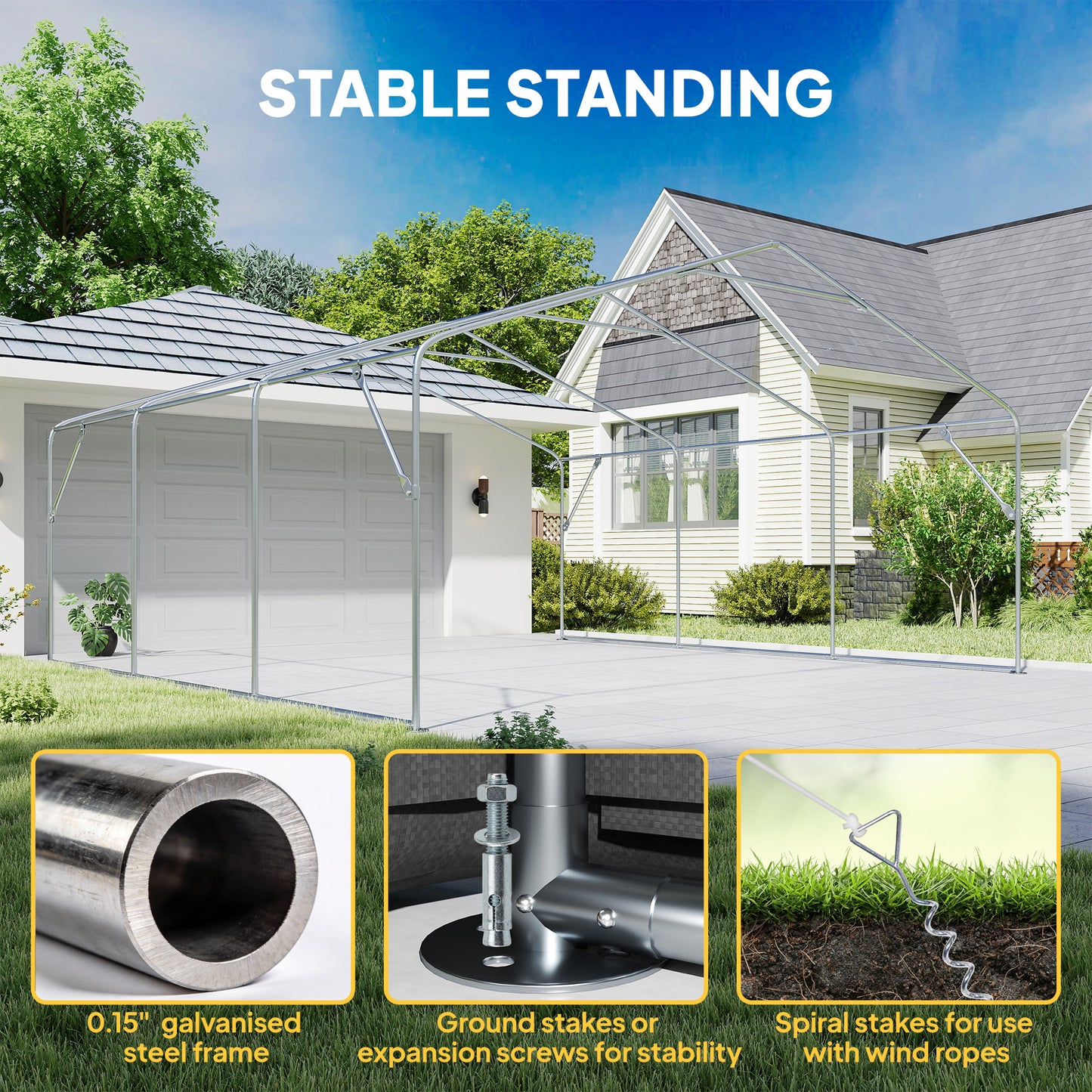 20' x 20' Heavy Duty Carport Canopy Tent with Roll-Up Doors