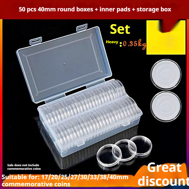 50-Piece 40mm Coin Storage Box Set for Memorial Medals - Home Organization