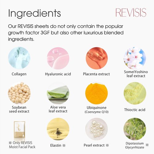 REVISIS Moist Facial Pack (10sheets) collagen, hyaluronic acid, placenta extract and cherry blossom extract, Made in Japan