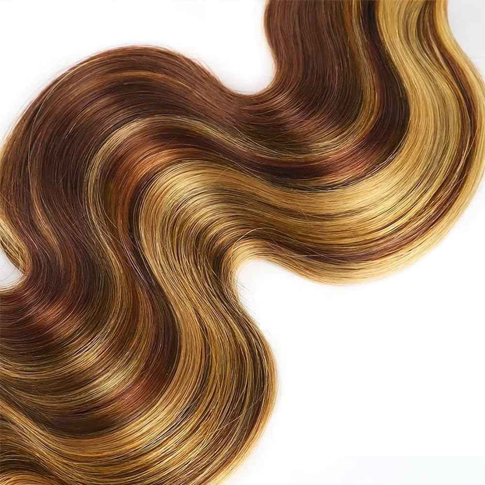 Honey Blonde Bundles Human Hair Reddish Brown Body Wave 3 Bundles 30 32 34 inch Peruvian Virgin Hair Weave Color #27 Bundle