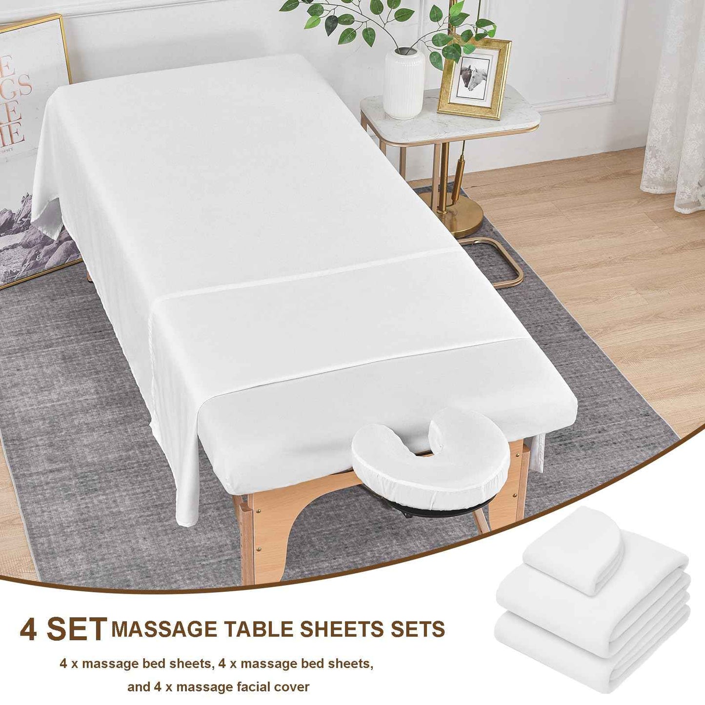 4 Sets Microfiber Massage Table Sheets Set 3 Piece Set Includes Premium Massage Table Cover Fitted Sheet and Fitted Face Rest Cover (White)