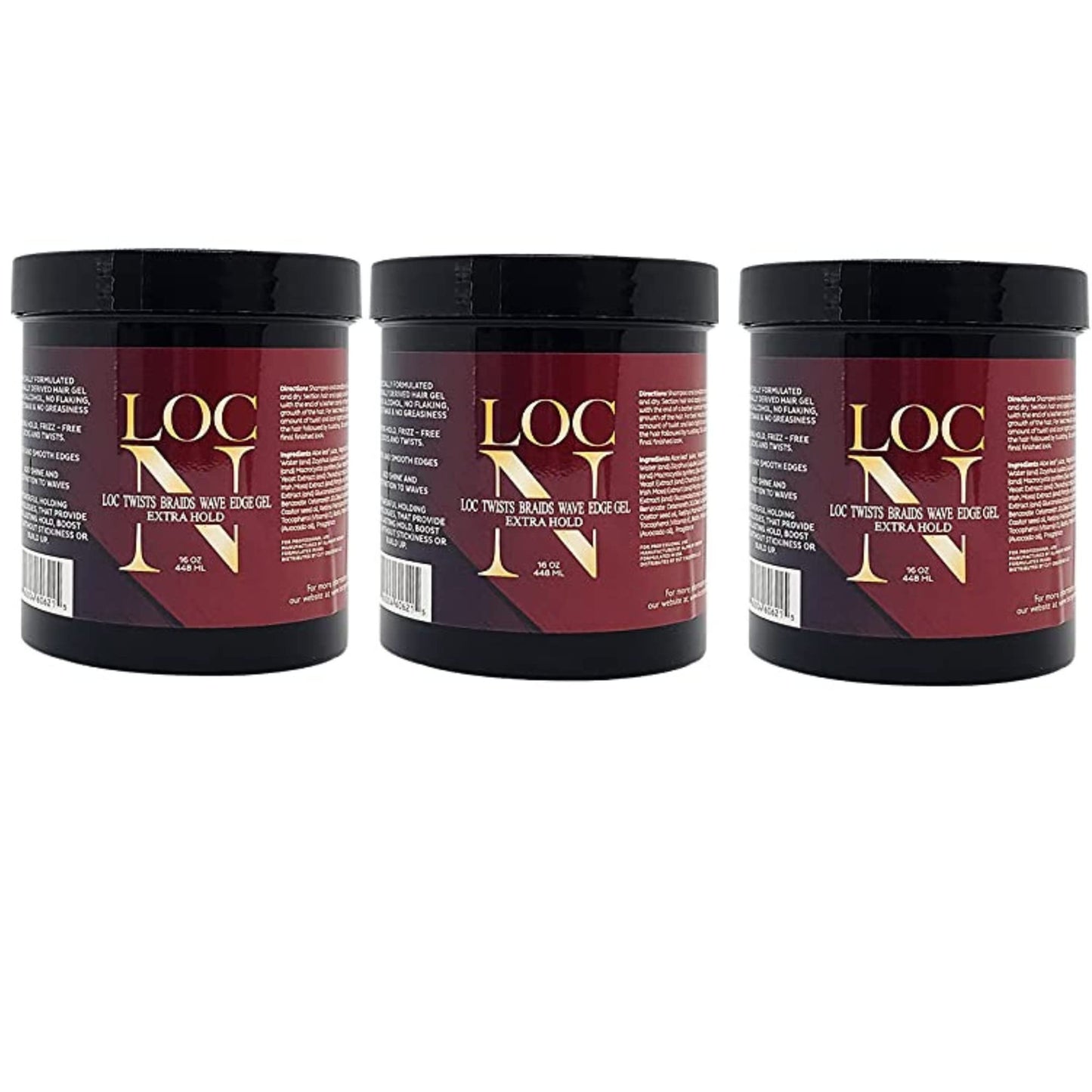 LOC N Edge Gel Extra Hold – Pack of 3 (16 oz Each) | Maximum Hold for Locs, Braids, Twists & Edges | Non-Greasy, Natural Ingredients, All Hair Types