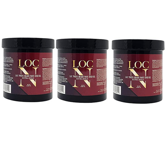 LOC N Edge Gel Extra Hold – Pack of 3 (16 oz Each) | Maximum Hold for Locs, Braids, Twists & Edges | Non-Greasy, Natural Ingredients, All Hair Types