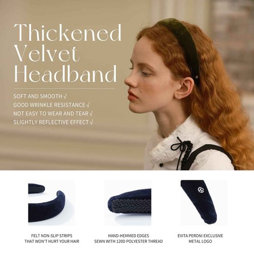 EVITA PERONI Thick Red Velvet Wide Headband for Women Soft Headband No Slip Comfortable Wearing Fashion Hair Band