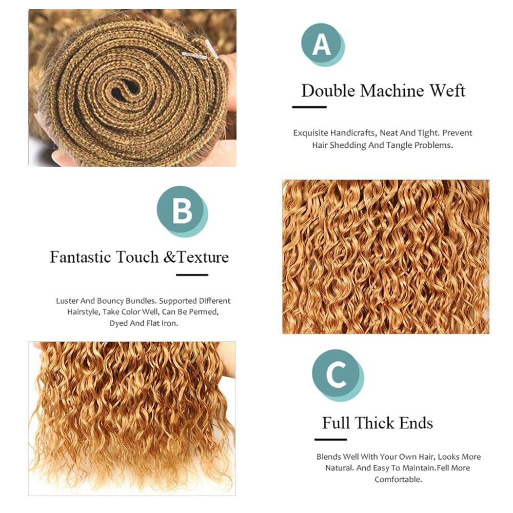 Giginger Brazilian Human Hair Bundles 18 20 22 Inch Honey Brown 27 Color Jerry Curly Wave Bundles Human Hair Unprocessed Virgin Quick Weave Hair for Black Women