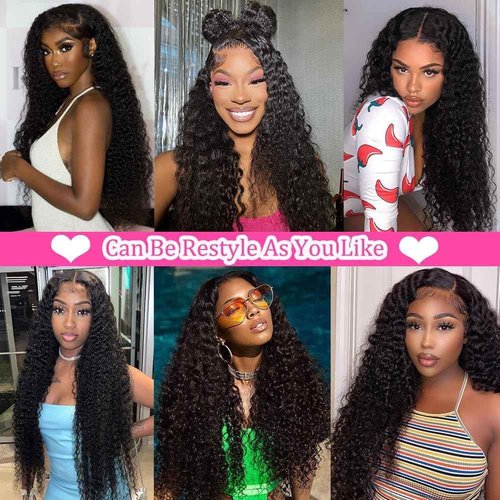 Kdmidun 13x6 Deep Wave Lace Front Wigs Human Hair 200% Density 13x6 HD Transparent Lace Frontal Wigs Human Hair for Women Glueless Deep Curly Wig Pre Plucked With Baby Hair Natural Black 28 Inch