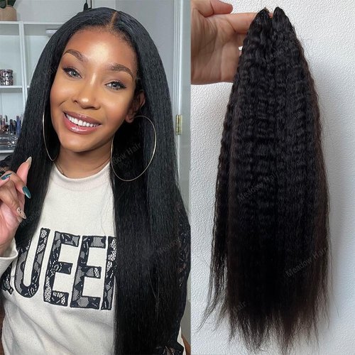Kinky Straight Knotless Pre Separated Crochet Human Hair Extensions Pre Looped Braids Bundles With Threading Burmese Virgin Human Hair for Braiding Micro Link Meadow Hair 20inch 60g