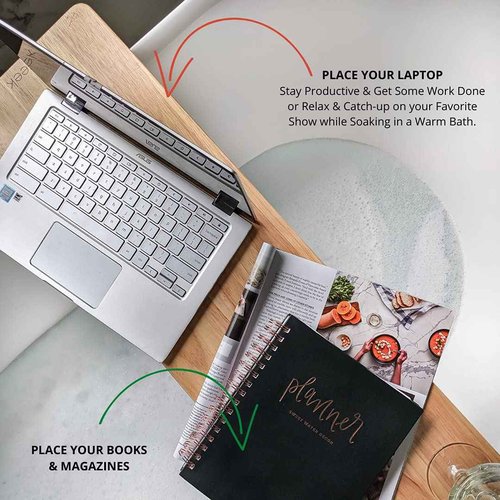 Zeek Bathtub Caddy Tray Solid Natural Wood Bath Board Charcuterie Serving Platter Housewarming Gift