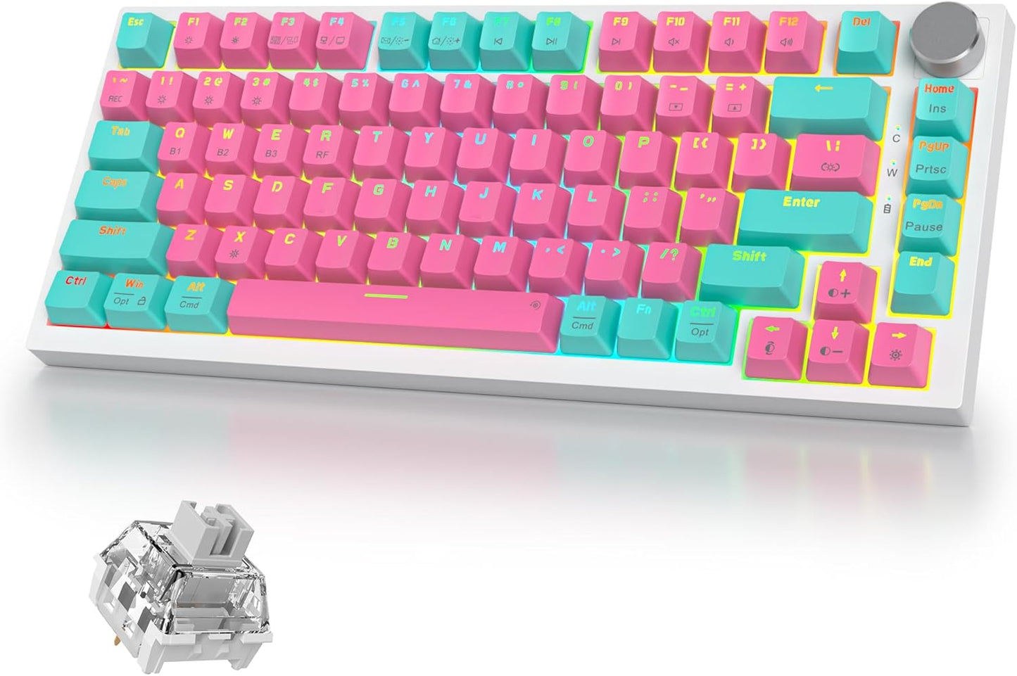 400PRO 75% Wireless Creamy Mechanical Keyboard Black, Gasket Hot Swappable RGB Gaming Keyboard, Bluetooth/2.4GHz/USB-C Thocky Keyboard with Pre-lubed Cream Grey Switches (82 Black)