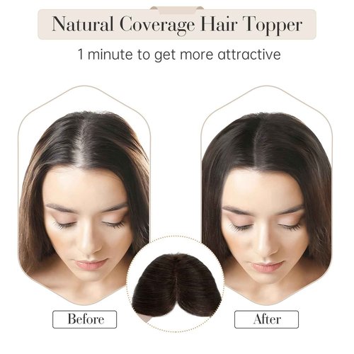 Elodia Real Human Hair Toppers for Women - No Bangs, Breathable Clip-in Remy Hair Topper - 10inch, 2# Dark Brown