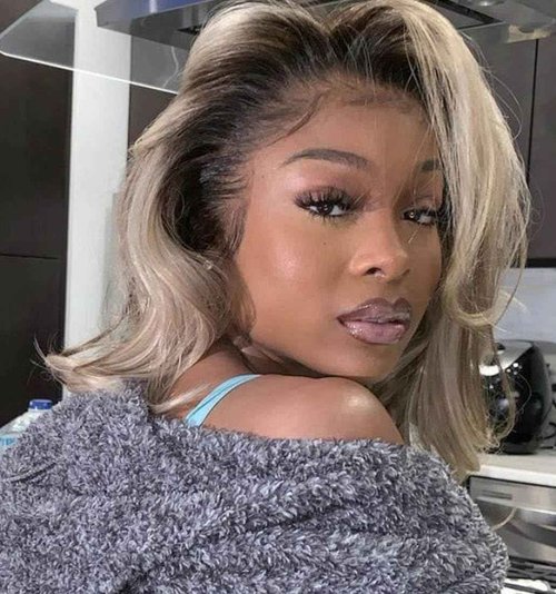 Ulaphence 200% Density Ombre Ash Blonde Lace Front Bob Wig Human Hair Body Wave 13x4 Thicker Ombre Brown Roots with Grey Ash Blonde Short Bob Wig Pre Plucked with Baby Hair for Women 14 Inch