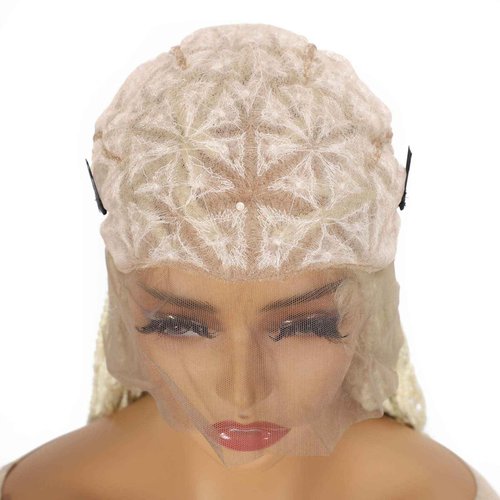 ROSEBONY 36" Boho Knotless Braided Wig for Black Women Double Full Lace Box Braid Wig with Baby Hair Bohemian Curly Ends Golden Yellow Blonde Color (613 blonde)