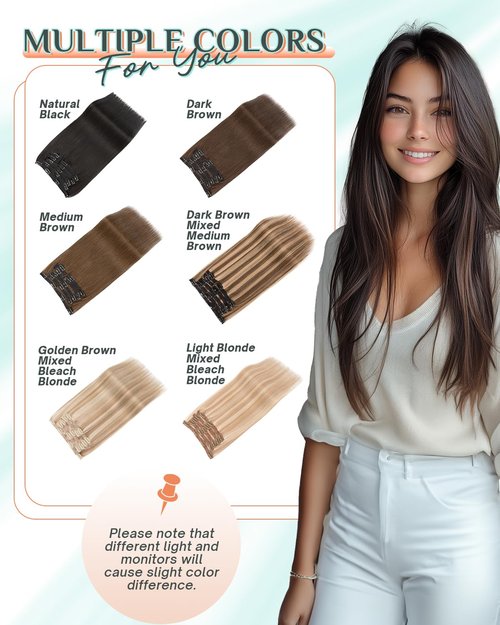 Benehair Clip in Hair Extensions Real Human Hair 22inch Double Weft Dark Brown Hair Extensions Clip in Human Hair Invisible Lace Weft Straight Hair Extensions Clip ins 7pcs with 16 Clips 130g #2