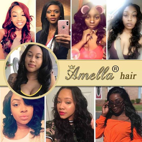 Amella Hair 100% Unprocessed Virgin Brazilian Human Hair Brazilian 22 20 18 inch Body Wave 3 Bundles Hair Extensions Grade 8A Remy Human Hair Bundles Natural Black Color