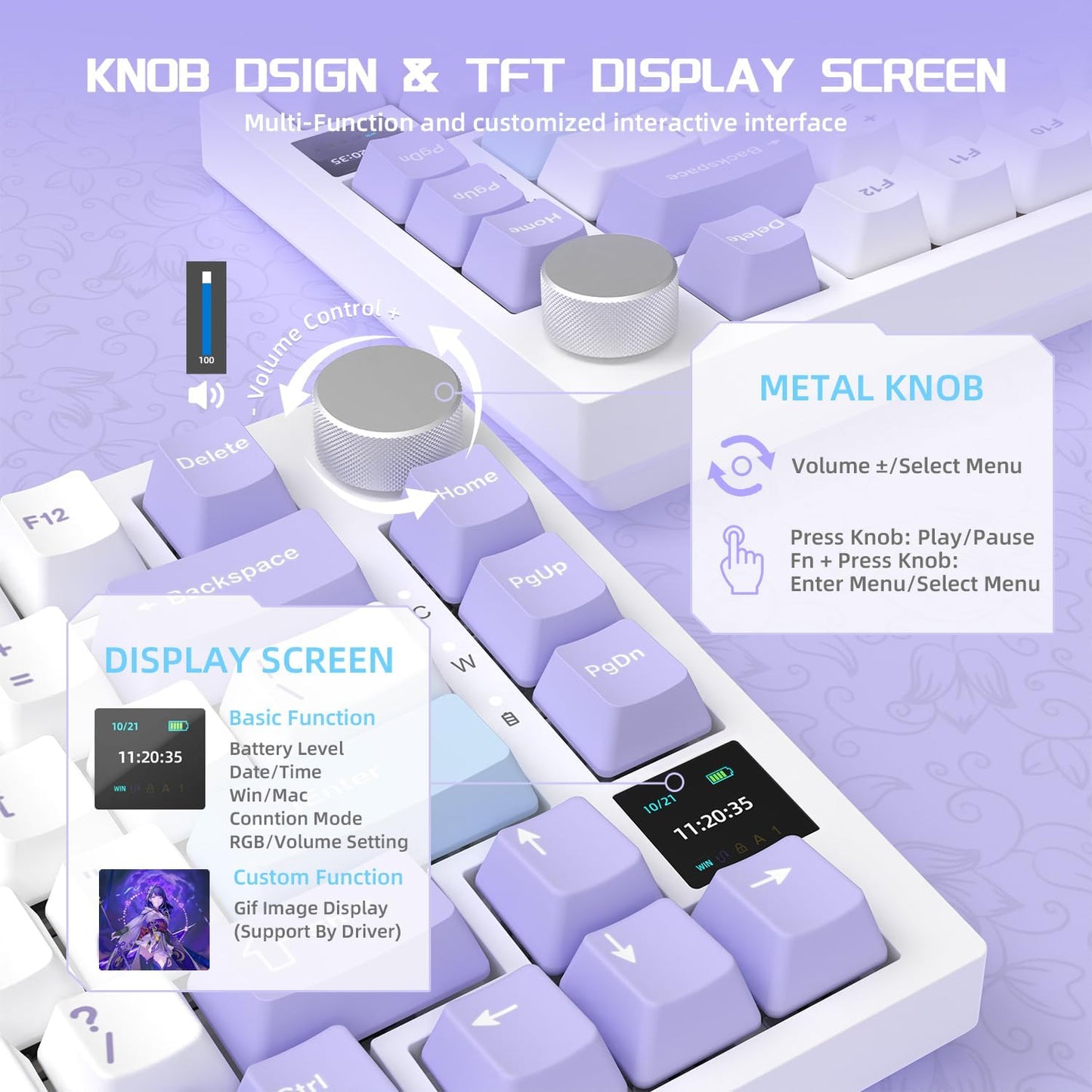 Attack Shark ajazz AK820 Wired Mechanical Gaming Keyboard with Volume Knob Hot Swappable 75% Gasket Keyboard 5-Layer Noise Absorbing Foam PBT Keycap Ice Blue Backlit Blue Switch for PC/Win/Mac-White