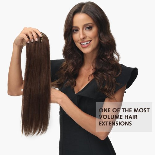 Rose bud Clip in Hair Extensions Real Human Hair 7Pcs 16Clips 18Inch 150g Natural Thick Hair Extensions Human Hair Dark Brown