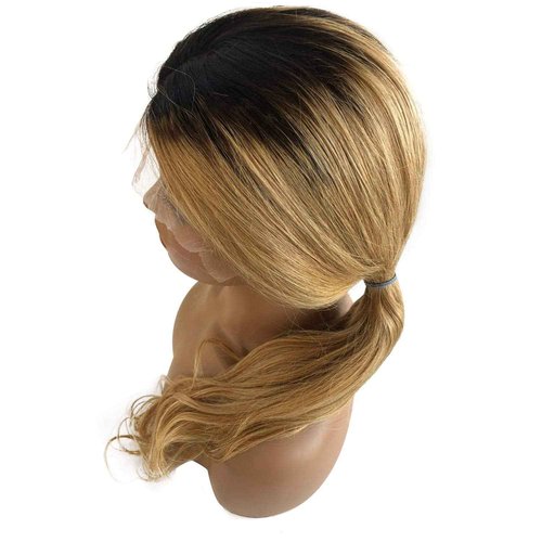 Ombr Lace Front Wigs Dark Roots to Strawberry Blonde Brazilian Natural Wavy Remy Human Hair Wigs Free Part Bleached Knots 13x4 Deep Part 2 Tones Colored Lace Wigs 22“ 150 Density for Black Women