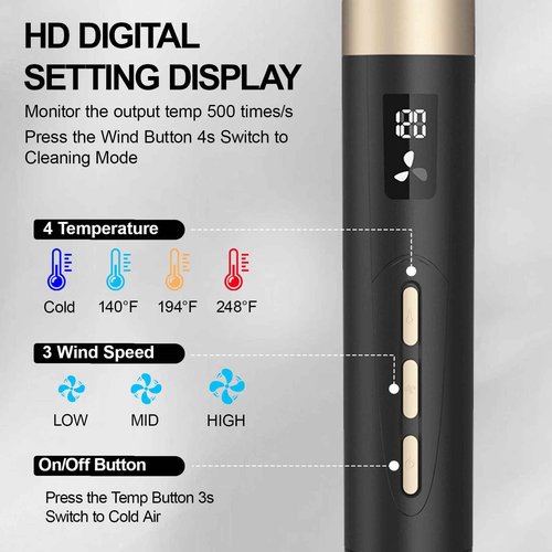 Hair Dryer Brush and 8 in 1 Hair Styler, Blow Dryer Brush with 110,000 RPM High-Speed Negative Ion, Multi Hair Styler with HD Digital Display for Fast Drying Straightening Curling (Black Gold)