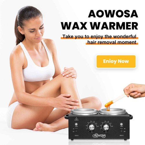 Professional Hair Removal Kit - Wax Warmer Machine with Double Pot, Large Capacity for Spa Salon and Home Use, Non-Stick Easy Clean Pots, 50 Sticks & 20 Collars (Black)