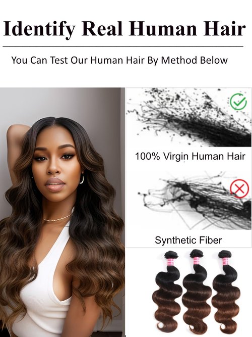 KLAIYI Ombre Brown Body Wave Bundles Human Hair Extensions with Dark Roots 100% Unprocessed Brazilian Real Virgin Hair Weaves Chestnut Brown Double Wefts 12A Wavy One Bundle 20Inch Sew in Piano Color
