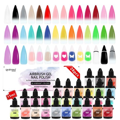 QUEVINA 28 Hot Colors Airbrush Gel Nail Polish Set – Safe, Odorless Formula for Stunning Nail Art – No Dilution Needed, Long-Lasting & Vibrant Shades 28X15ml