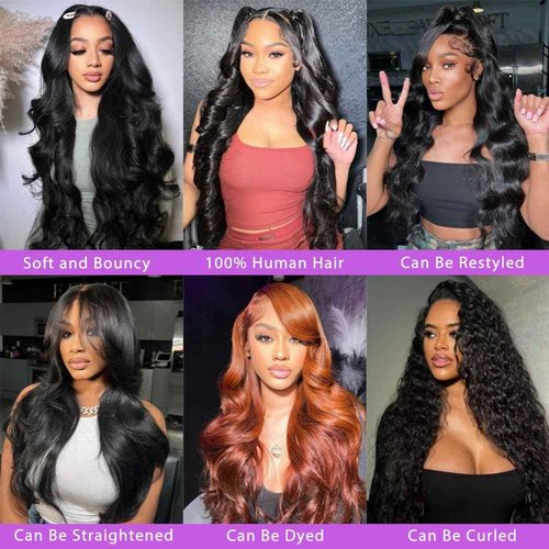 Body Wave Bundles Human Hair 14 16 18 Inch, 12A Brazilian Virgin Body Wave Human Hair Bundles, 100% Unprocessed Natural Color Weave Full and Thick Hair Extensions