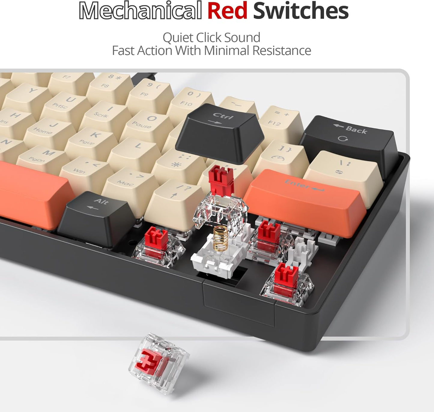 60 Percent Gaming Keyboard Mechanical with Linear Red Switch, 65% Wired Ultra-Compact Mini Keyboard Rainbow with PBT Keycaps for Ps4/Ps5/Xbox(68 Green)