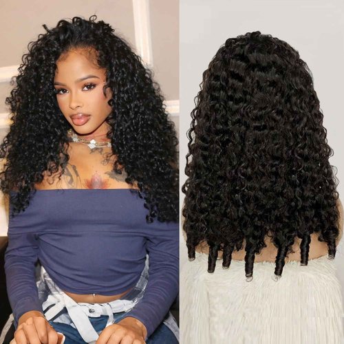 UMEGIRL Half Wig Human Hair Burmese Curly Wig for Women 250 Density 3 In 1 Seamless Flip Over Half Wigs Beginner Friendly Glueless Wigs Human Hair with Spiral End Natural Color 20 Inch
