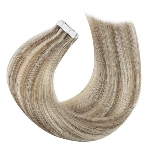 Moresoo Blonde Tape in Hair Extensions Real Human Hair Light Brown Mix with Platinum Blonde Tape in Human Hair Extensions Invisible Glue in Extensions Human Hair 24 Inch #P9A/60 20pcs 50g