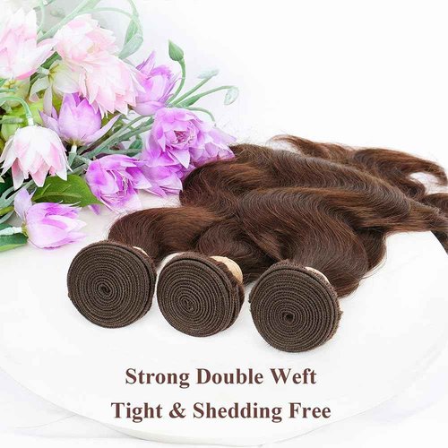 ALLRUN Brown Body Wave Bundles Human Hair 16 18 20 Inch Light Brown Hair Bundles Body Wave 12A 100% Unprocessed Brazilian Virgin Hair Chocolate Color Human Hair Extension Color 4#