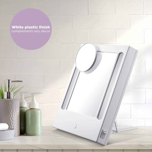 Conair Lighted Vanity Mirror with 5X Spot Magnification, LED, Tabletop, Corded in Glossy White (Pack of 3)