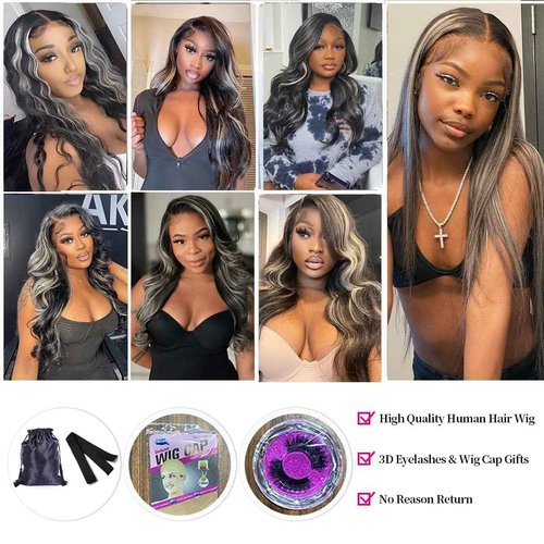 Habiliana Bundles Human Hair 22 24 26 Inch Body Wave P1B/GREY Human Hair Bundles 11A Unprocessed Brazilian Virgin Quick Weave Hair Extensions for Black Women